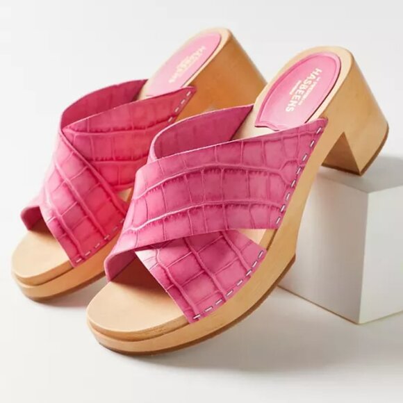 NEW SWEDISH HASBEENS Leather Annette High Sandals hot pink for women 254 7M4T - Picture 1 of 16